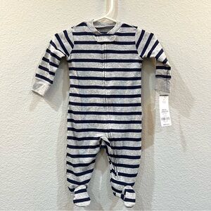 NWT Carters - 3m Striped Navy and Gray Kids One Piece Footed Pajamas